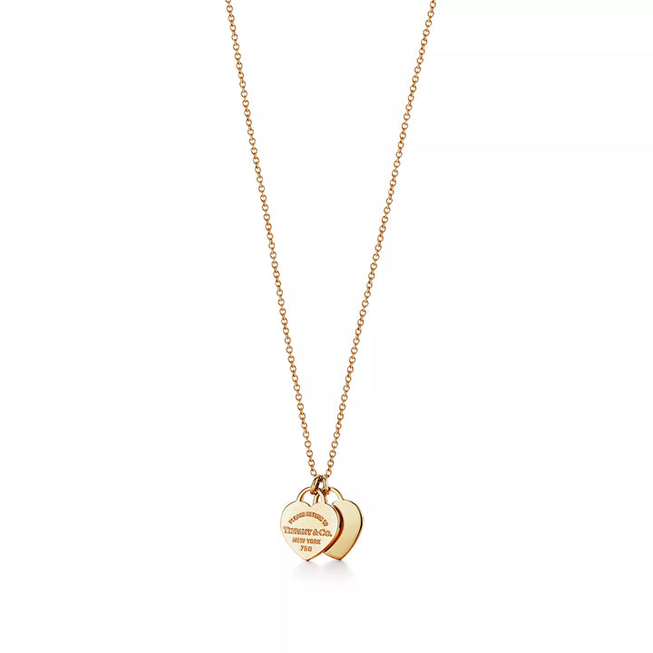 TF Gold Necklace With Two Heart Pendants