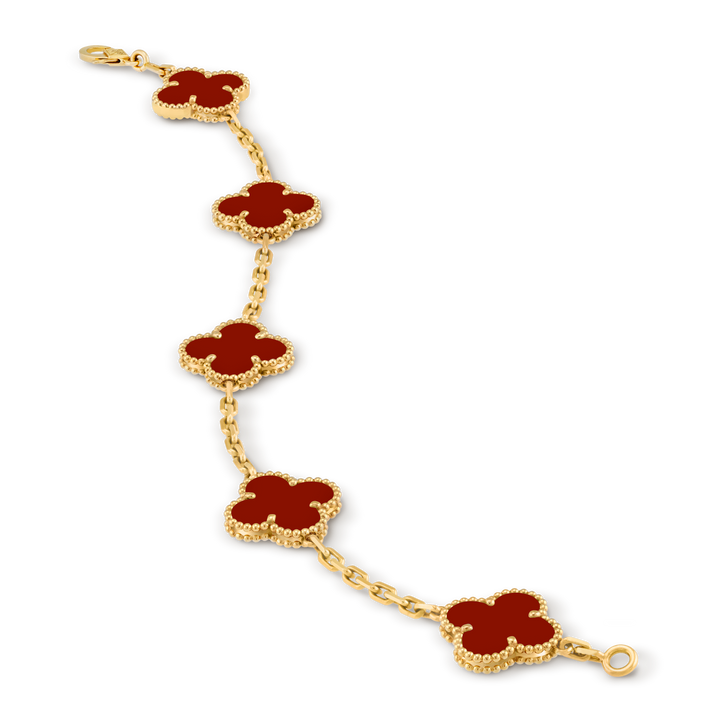 Vintage Alhambra 5 Clover Bracelet – Red