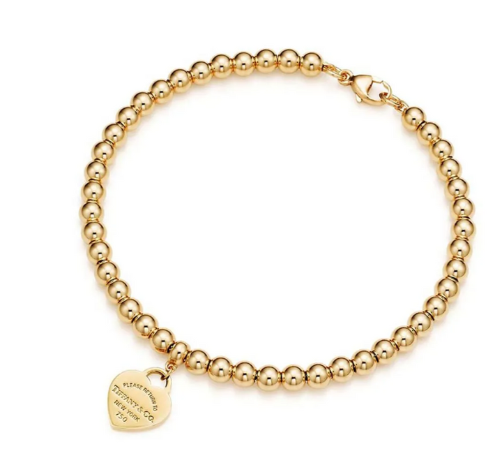Heart Tag Bead Bracelet Gold