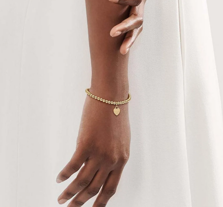 Heart Tag Bead Bracelet Gold