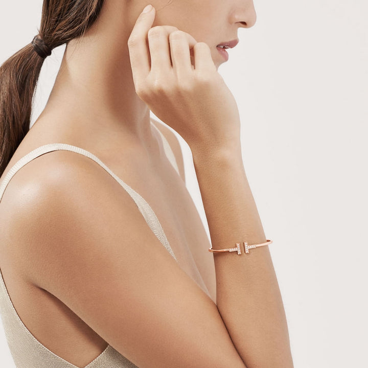 TF T bracelet rose gold with cubic zirconia