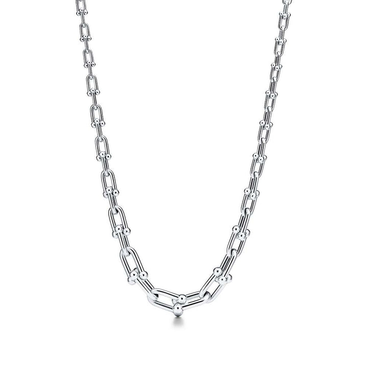 Link necklace in rhodium plating